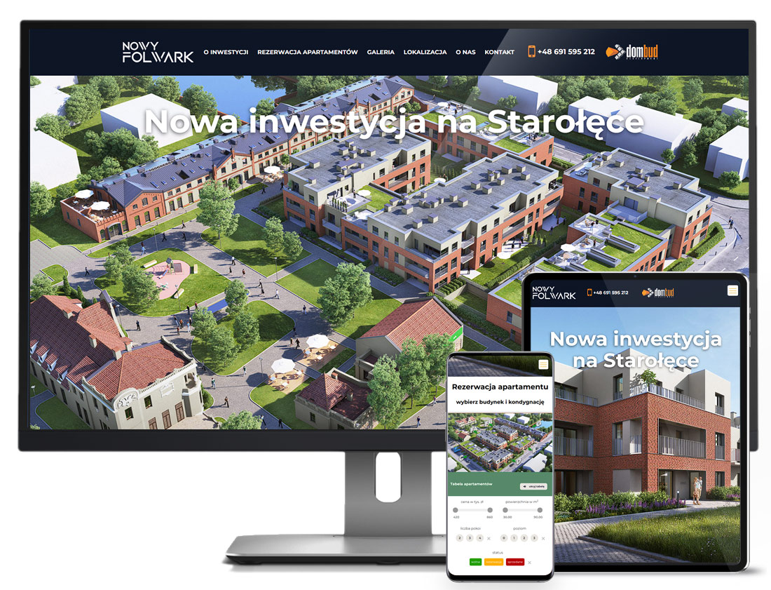 Strona internetowa dla dewelopera budowlanego DOMBUD z możliwością rezerwacji mieszkań
