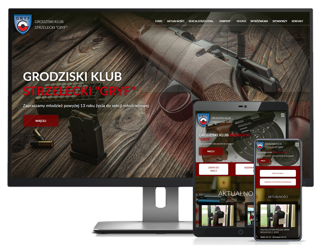 responsywna strona internetowa Klubu strzeleckiego GRYF oraz strzelnicy sportowej z systemem rezerwacji on-line